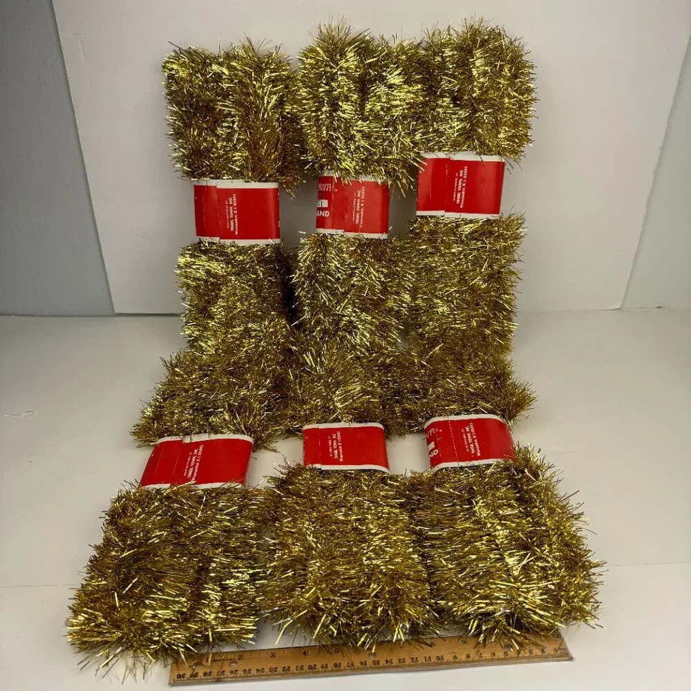 6 Vtg Gold Garland Tinsel Town 18 ft each Strand Christmas Holiday Prop USA Made